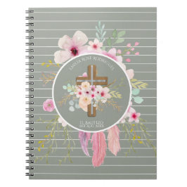 Cuaderno Cruce floral rosa Sage BAUTIZO Bautismo Bautismo