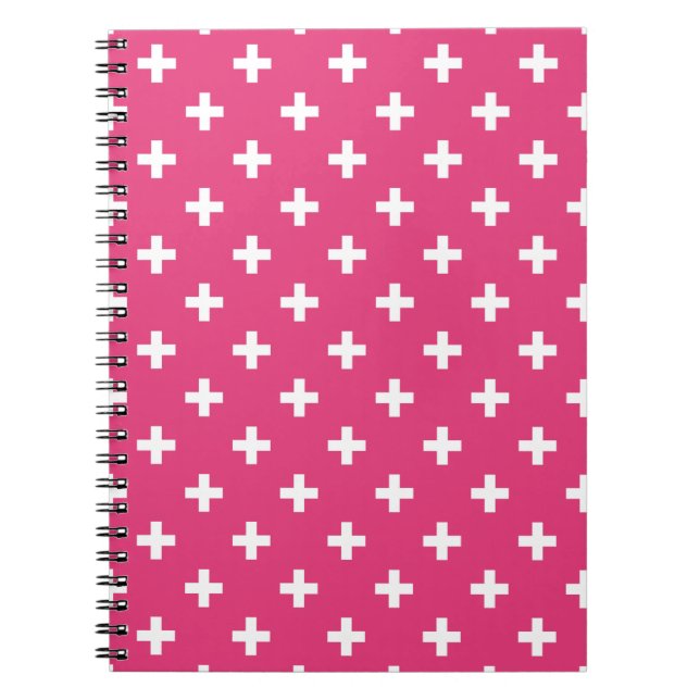 Cuaderno Cruces de polka blanca en fucsia (Frente)