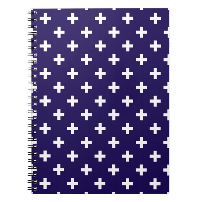 Cuaderno Cruces de polka blanco sobre azul marino (Frente)