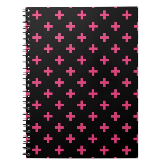 Cuaderno Cruces de polka de Fuchsia sobre negro (Frente)