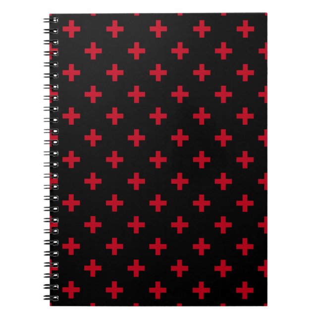 Cuaderno Cruces de polka roja sobre negro (Frente)