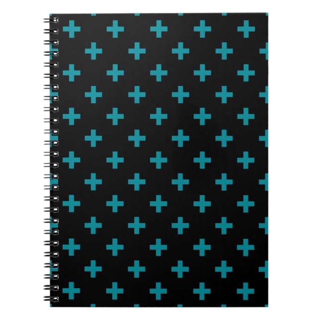 Cuaderno Cruces de polka verde azulada sobre negro (Frente)