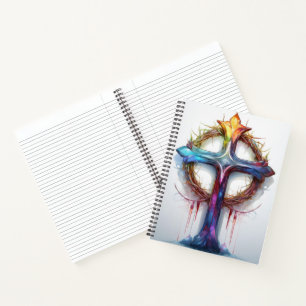 Cuaderno Cruz cristiana colorida sobre la corona de espinas