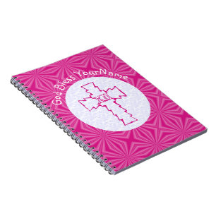 Cuaderno Cruz cristiana en zig zag rosa caliente sobre cuad