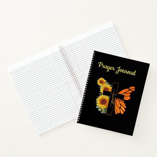 Cuaderno Cruz de fe con ala de mariposa y girasoles (Interior)