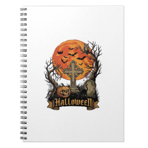 Cuaderno Cruz de Halloween Lápida Calavera Calabaza Gato Ne