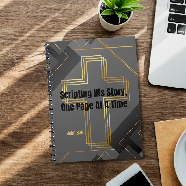 Cuaderno Cruz de oro con diseño moderno gris - John 3:16 (Subido por el creador)