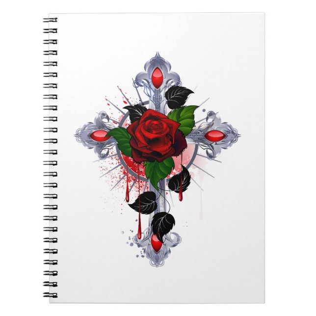 Cuaderno Cruz de Plata con una Rosa Roja (Frente)