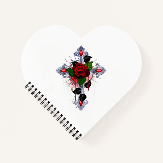 Cuaderno Cruz de Plata con una Rosa Roja (Anverso)
