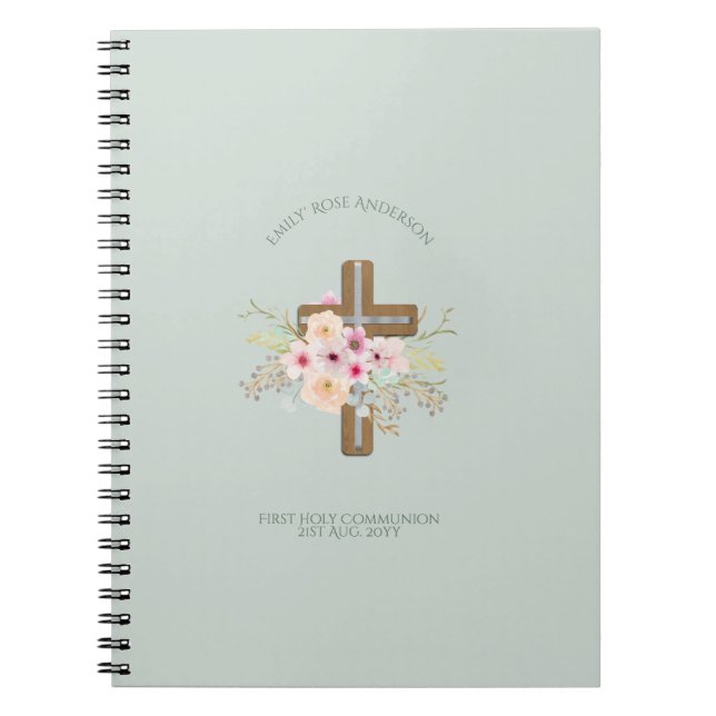 Cuaderno Cruz Floral de la Santa Comunión Personalizada (Frente)
