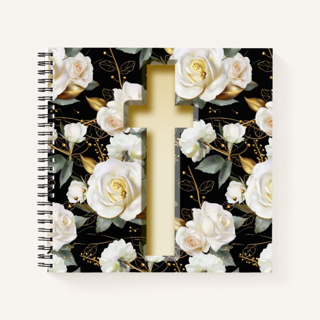 Cuaderno Cruz Floral de rosa blanca (Anverso)