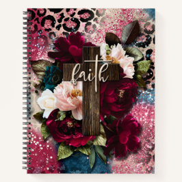 Cuaderno Cruz floral en la impresión de leopardo de Purpuri