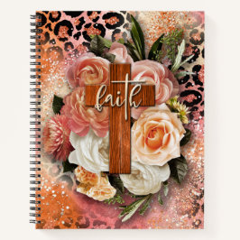 Cuaderno Cruz floral en la impresión de leopardo rosa de Pu