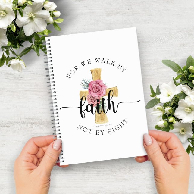 Cuaderno Cruz floral rosa elegante (Elegant Pink Floral Cross Notebook)