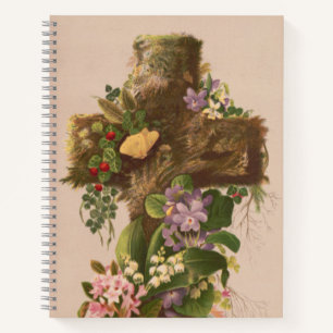 Cuaderno Cruz floral rústica vintage, tarjeta de Pascua,