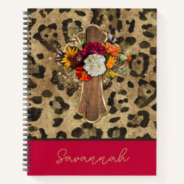 Cuaderno Cruz floral sobre la impresión de leopardo