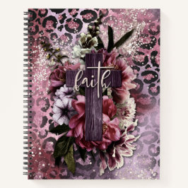 Cuaderno Cruz floral sobre la impresión de leopardo Purpuri