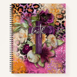 Cuaderno Cruz floral sobre la impresión de leopardo Purpuri