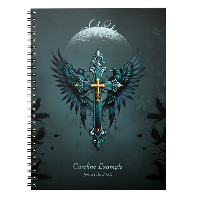 Cuaderno Cruz gótica con elementos decorativos y aves. (Frente)