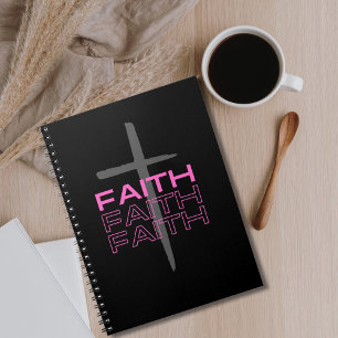Cuaderno Cruz gris con palabra de fe rosa