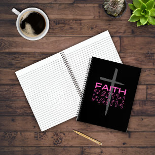 Cuaderno Cruz gris con palabra de fe rosa