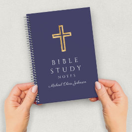 Cuaderno Cruz religiosa azul marino personalizada