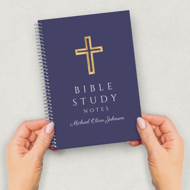 Cuaderno Cruz religiosa azul marino personalizada (Personalized Navy Blue Religious Cross Notebook)