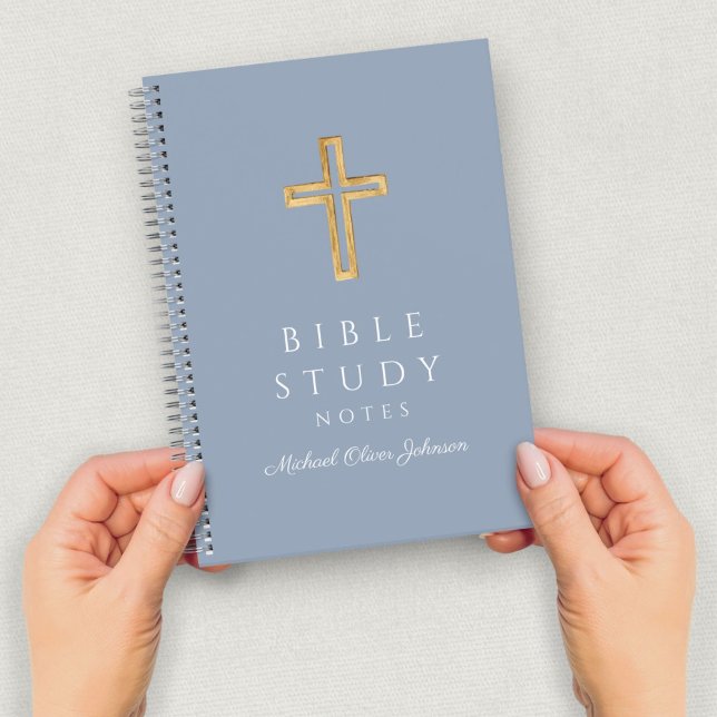 Cuaderno Cruz Religiosa Azul Polvoriento Personalizada (Personalized Dusty Blue Religious Cross Notebook)