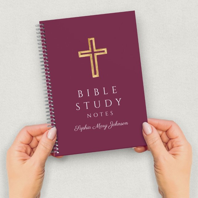 Cuaderno Cruz Religiosa Burgundy Personalizada  (Personalized Burgundy Religious Cross Notebook)