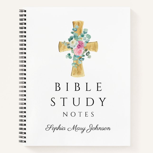 Cuaderno Cruz religiosa floral personalizada (Anverso)