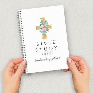Cuaderno Cruz religiosa floral personalizada
