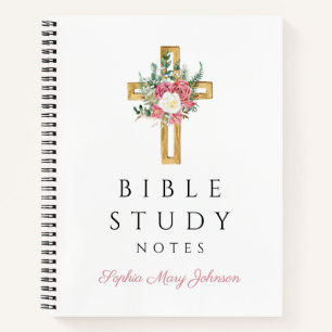 Cuaderno Cruz religiosa floral personalizada