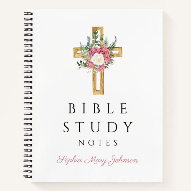 Cuaderno Cruz religiosa floral personalizada (Anverso)