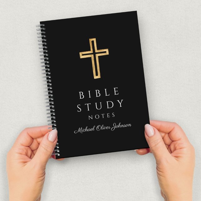 Cuaderno Cruz religiosa negra personalizada (Personalized Black Religious Cross Notebook)