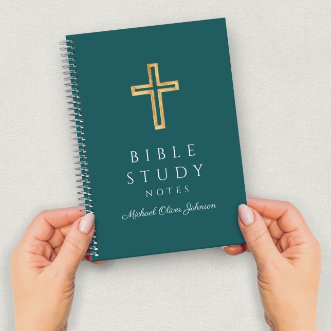 Cuaderno Cruz religiosa personalizada esmeralda verde (Personalized Emerald Green Religious Cross Notebook)