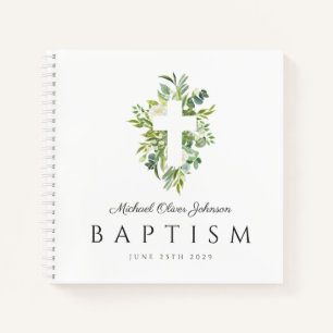 Cuaderno Cruz Religiosa Verde Botánica Bautizo Invitado