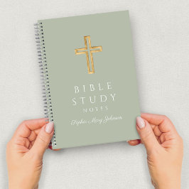 Cuaderno Cruz religiosa verde personalizada de salvia