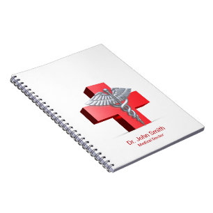 Cuaderno Cruz Roja Caduceo 3D de Plata Médica