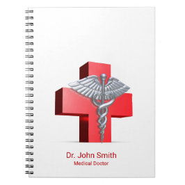 Cuaderno Cruz Roja Caduceo 3D de Plata Médica