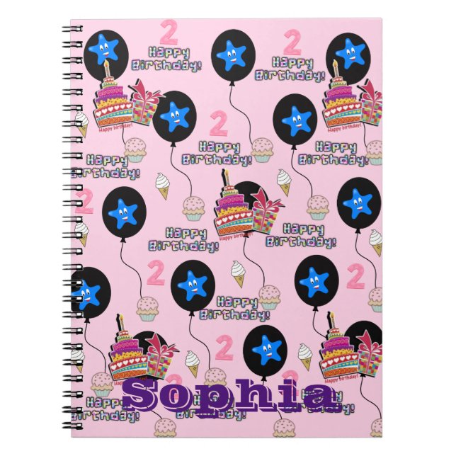 Cuaderno Cuaderno, #2 Feliz cumpleaños número 2 Notas Rosa (Frente)