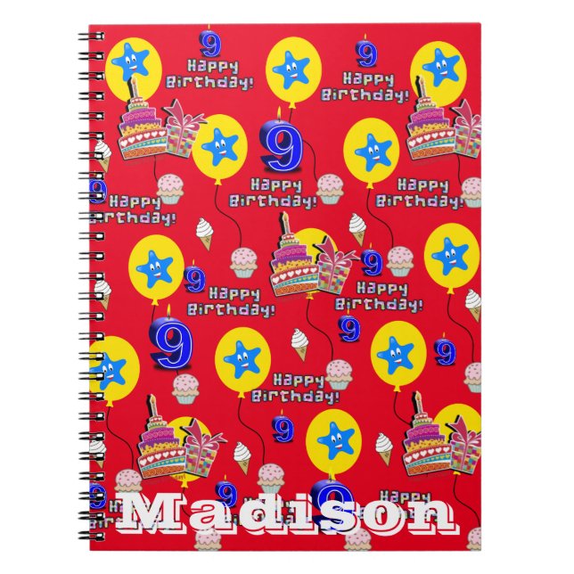 Cuaderno Cuaderno, #9 Feliz cumpleaños 9 Notas Rojo (Frente)
