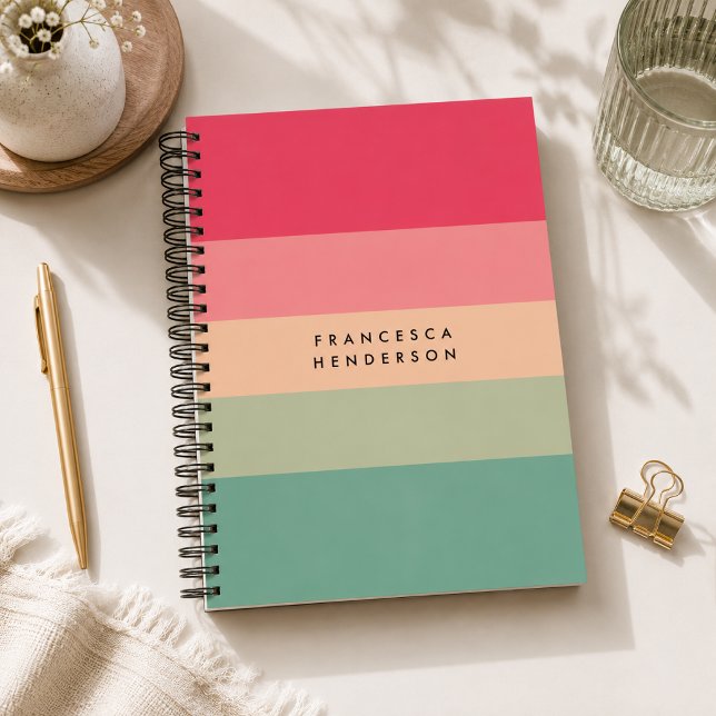 Cuaderno | Cuaderno de espiral de rayas coloridas (Personalized colorful notebook with custom name for notes, ideas, journaling, and school.)