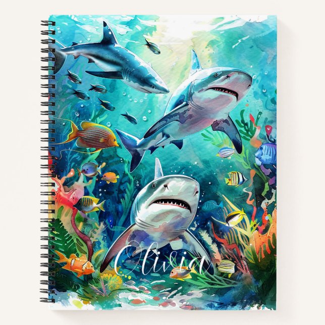 Cuaderno "Cuaderno de niños de Aqua personalizado con tibur (Anverso)