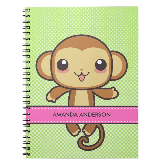 Cuaderno Cuaderno/diario personalizados del mono de Kawaii (Frente)