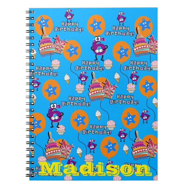 Cuaderno Cuaderno, Feliz cumpleaños 6 Notas Azul (Frente)