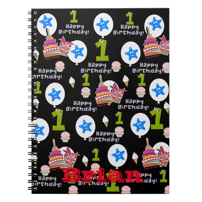 Cuaderno Cuaderno, notas del #1 cumpleaños feliz Negro (Frente)