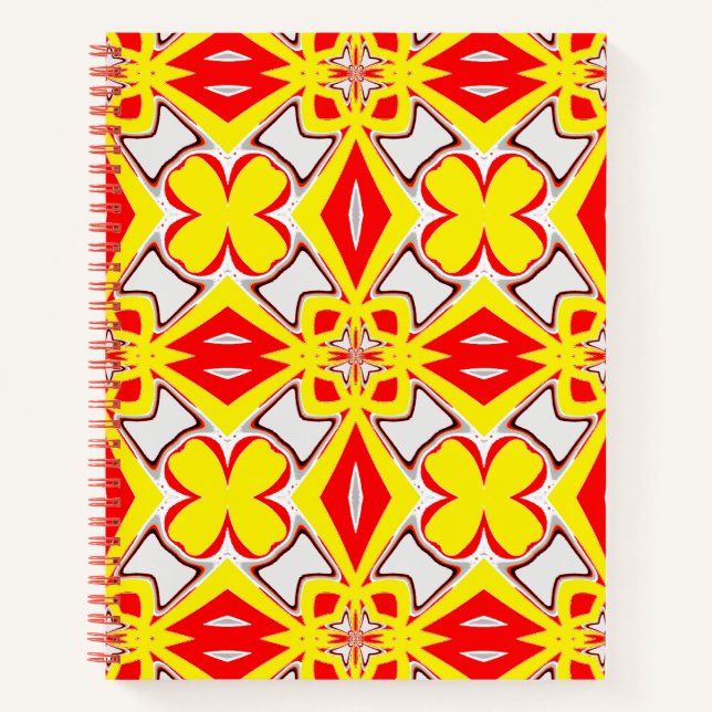 Cuaderno Cuaderno, un lindo patrón blanco amarillo rojo clá (Anverso)