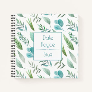 Cuaderno cuadrado de acuarela azul verde hojas