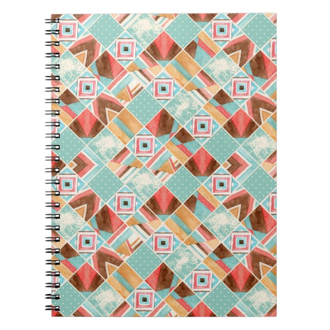 Cuaderno Cuadrado de acuarela, fondo geométrico de mosaico. (Frente)