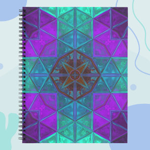 Cuaderno Cuadrado de Kaleidoscopio Mosaico Azul y Púrpura